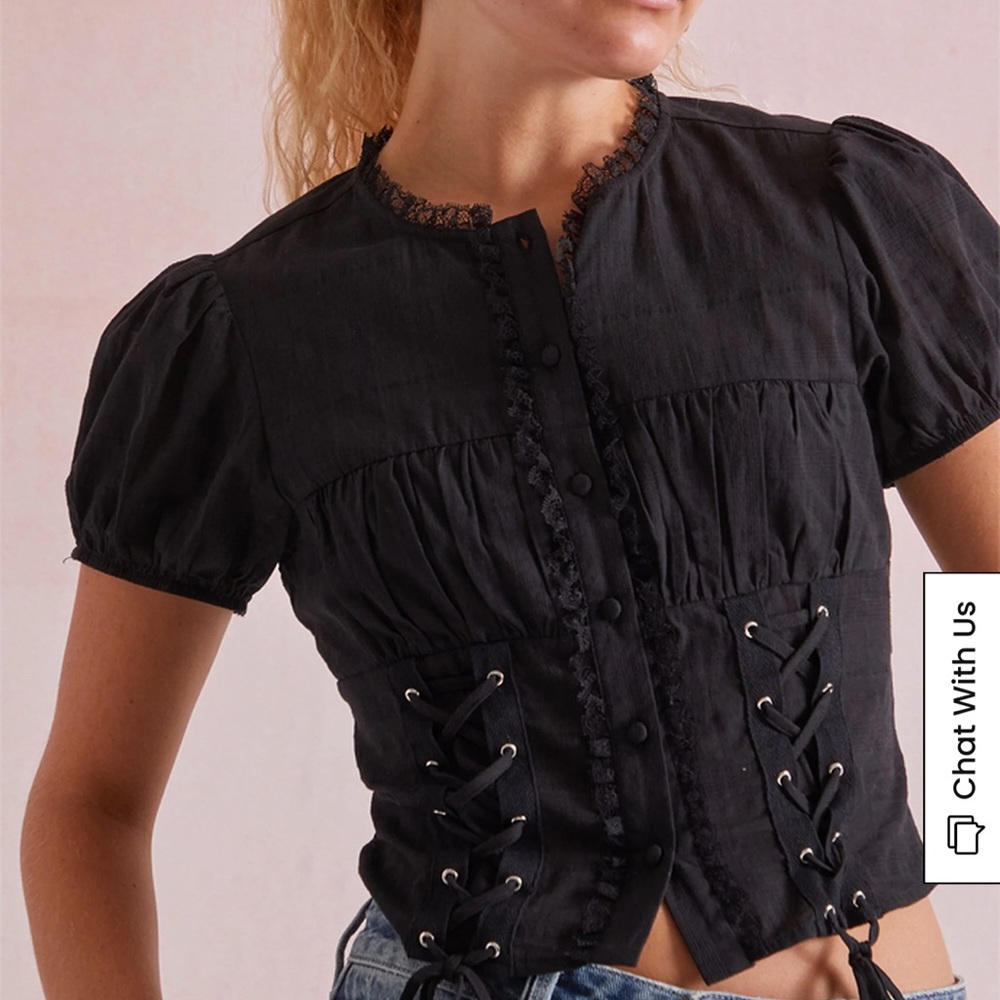 PacSun Black Puff Sleeve Blouse with Tie Front-Beverly and beck